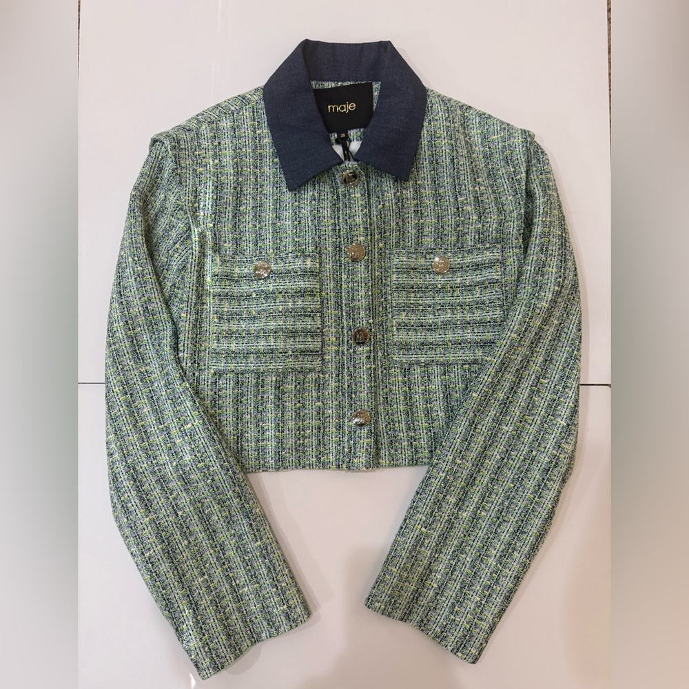 Maje Contrast Tweed Cropped Jacket NWT